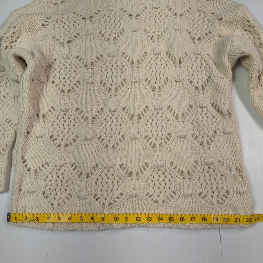 American Eagle Women Cream Wool Blend Pointelle Bobble Chunky Knit Sweater Small - Picture 6 of 9